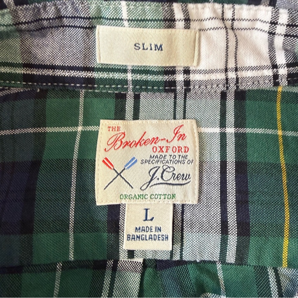J.Crew Broken In Oxford Slim Plaid Shirt Mens Large Organic Cotton - Picture 2 of 8